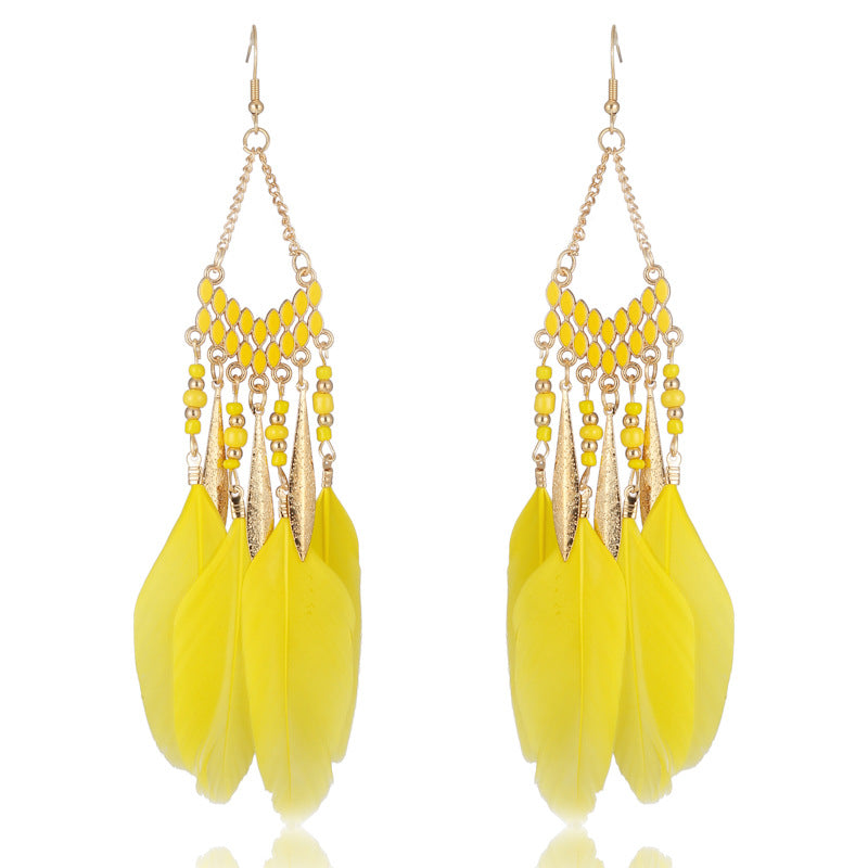 V-shaped Personality Long Feather Earrings