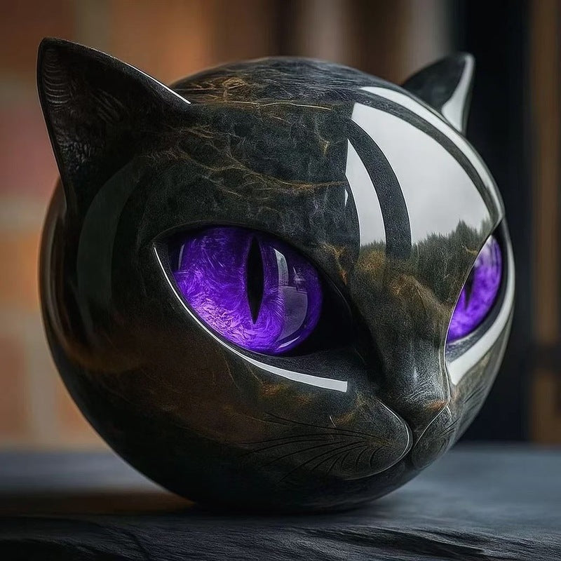 Black cat stone statue (resin head, marble texture): healing stone, souvenir, gift, home/office desk decor.