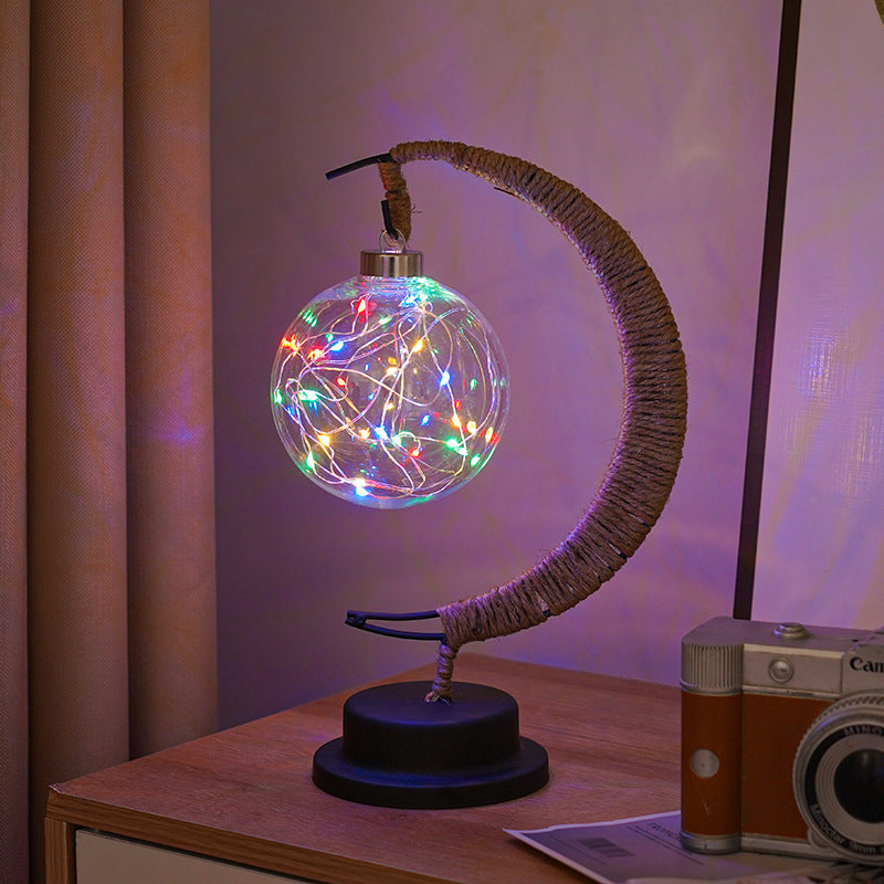 LED Star Moon Light Apple Vine Ball Creative Table Lamp Hemp Rope Iron Art USB Decorative Night Light