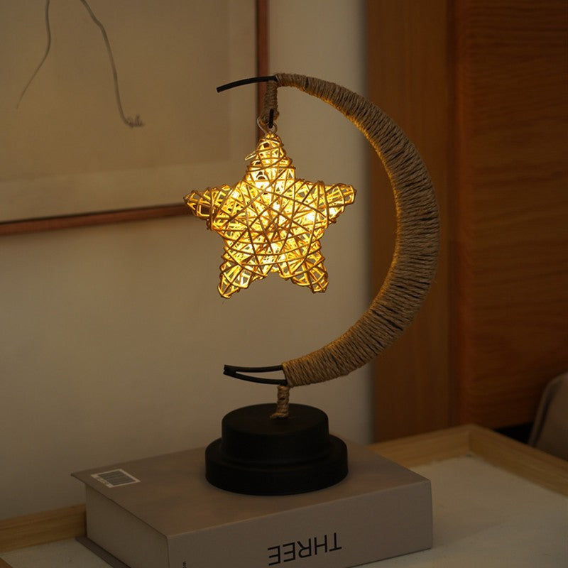 LED Star Moon Light Apple Vine Ball Creative Table Lamp Hemp Rope Iron Art USB Decorative Night Light