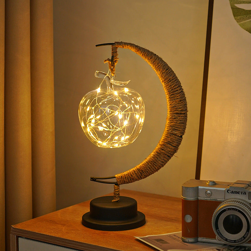 LED Star Moon Light Apple Vine Ball Creative Table Lamp Hemp Rope Iron Art USB Decorative Night Light