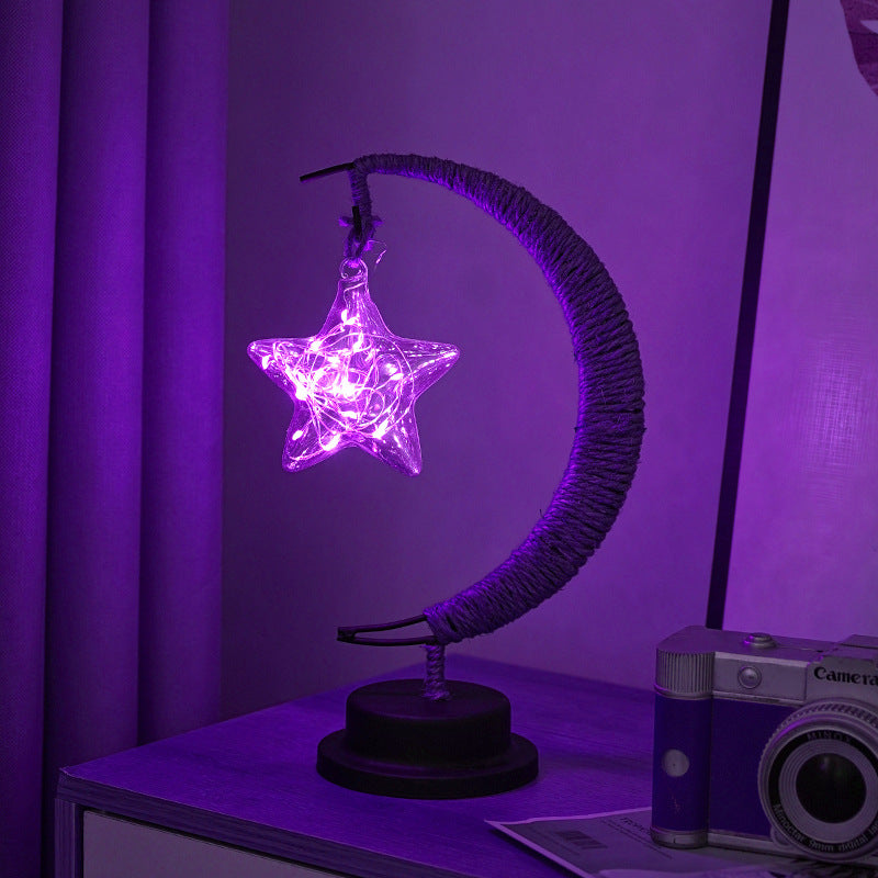 LED Star Moon Light Apple Vine Ball Creative Table Lamp Hemp Rope Iron Art USB Decorative Night Light