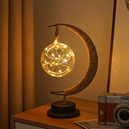 LED Star Moon Light Apple Vine Ball Creative Table Lamp Hemp Rope Iron Art USB Decorative Night Light