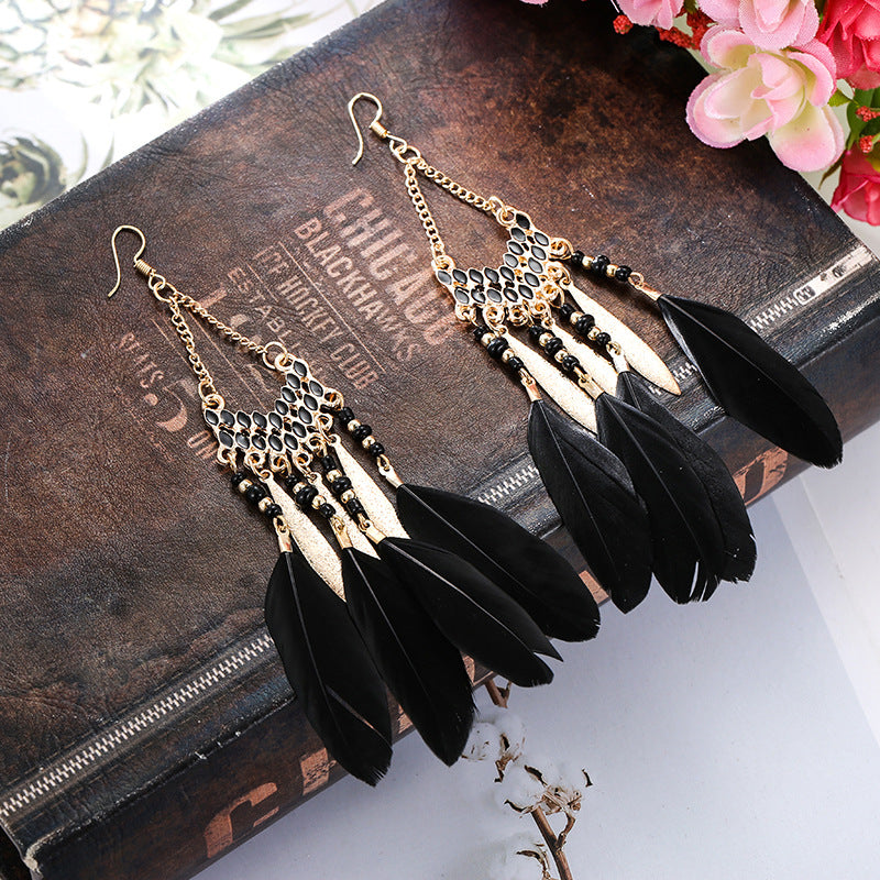 V-shaped Personality Long Feather Earrings