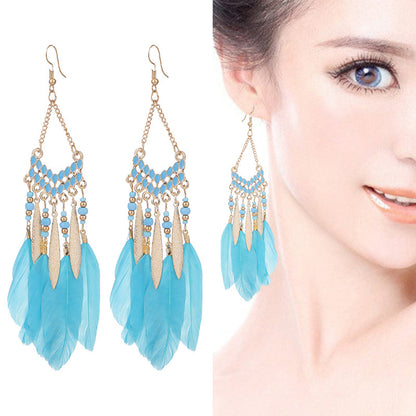 V-shaped Personality Long Feather Earrings