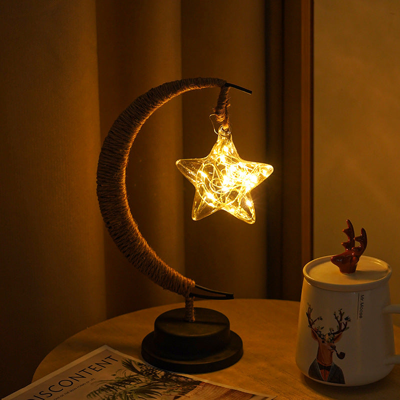 LED Star Moon Light Apple Vine Ball Creative Table Lamp Hemp Rope Iron Art USB Decorative Night Light