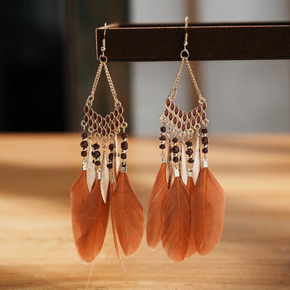 V-shaped Personality Long Feather Earrings