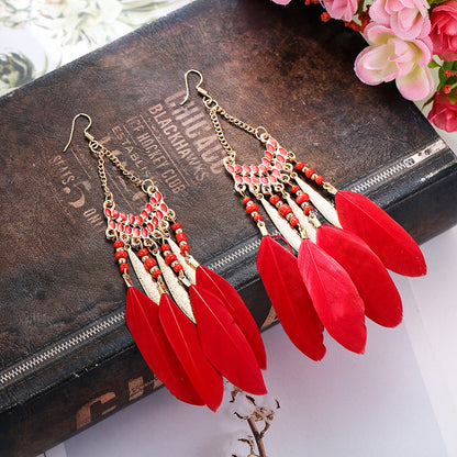 V-shaped Personality Long Feather Earrings