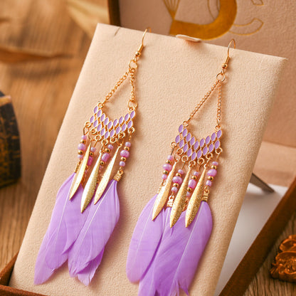 V-shaped Personality Long Feather Earrings