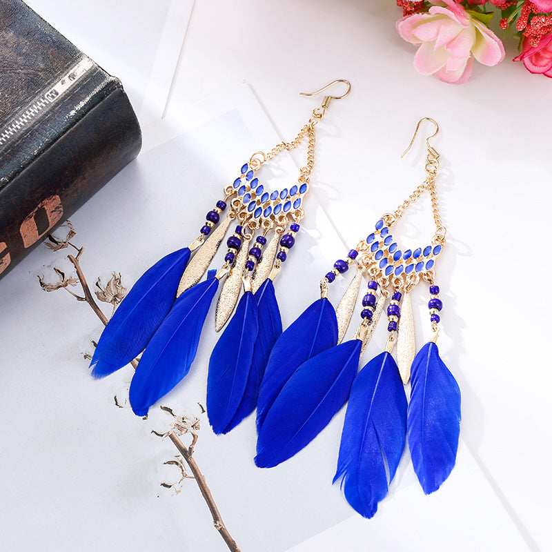 V-shaped Personality Long Feather Earrings