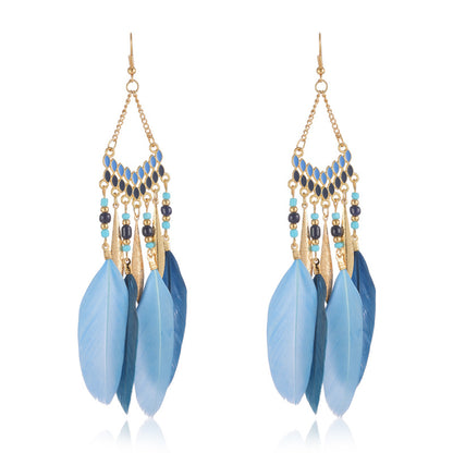 V-shaped Personality Long Feather Earrings