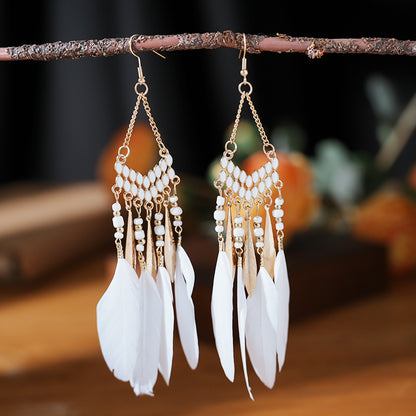V-shaped Personality Long Feather Earrings