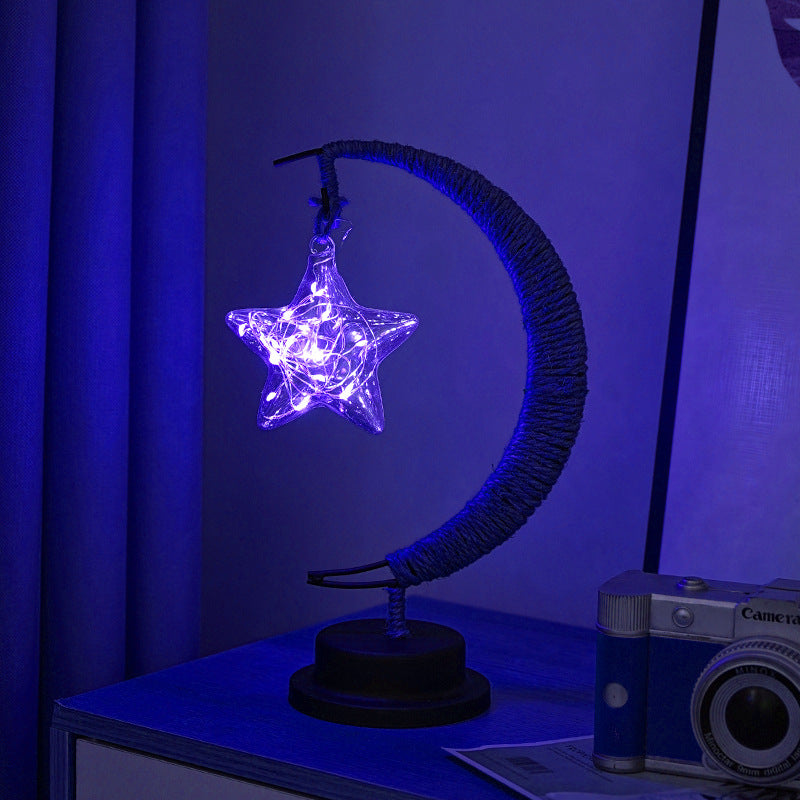 LED Star Moon Light Apple Vine Ball Creative Table Lamp Hemp Rope Iron Art USB Decorative Night Light