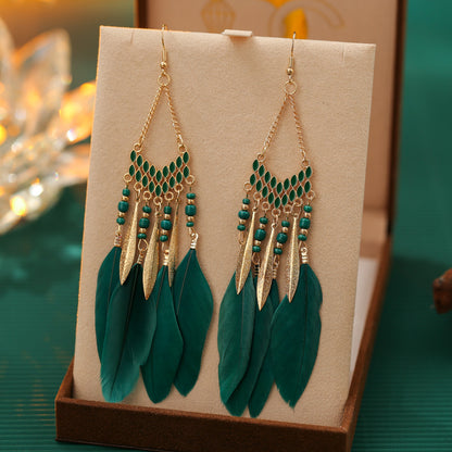 V-shaped Personality Long Feather Earrings