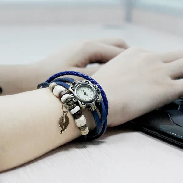 Beautiful Bohemian Style Retro Handmade Leather Tree Leaf Women's Watch