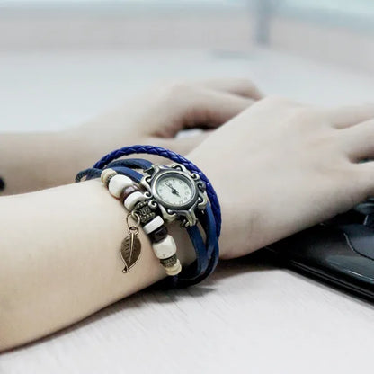 Beautiful Bohemian Style Retro Handmade Leather Tree Leaf Women's Watch