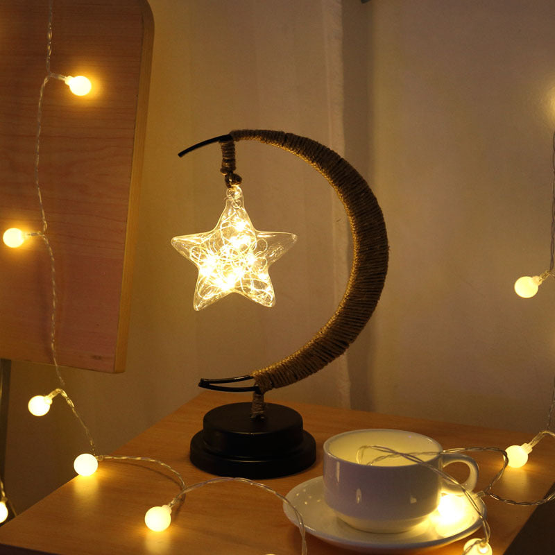 LED Star Moon Light Apple Vine Ball Creative Table Lamp Hemp Rope Iron Art USB Decorative Night Light