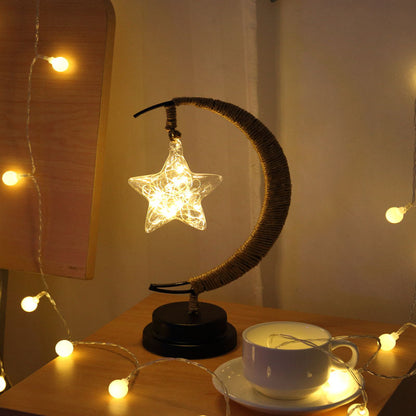 LED Star Moon Light Apple Vine Ball Creative Table Lamp Hemp Rope Iron Art USB Decorative Night Light