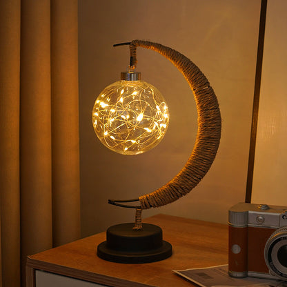 LED Star Moon Light Apple Vine Ball Creative Table Lamp Hemp Rope Iron Art USB Decorative Night Light