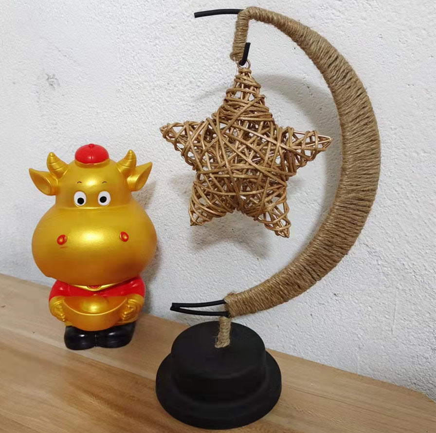 LED Star Moon Light Apple Vine Ball Creative Table Lamp Hemp Rope Iron Art USB Decorative Night Light