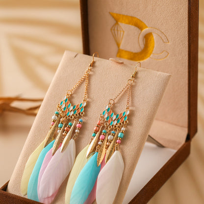 V-shaped Personality Long Feather Earrings