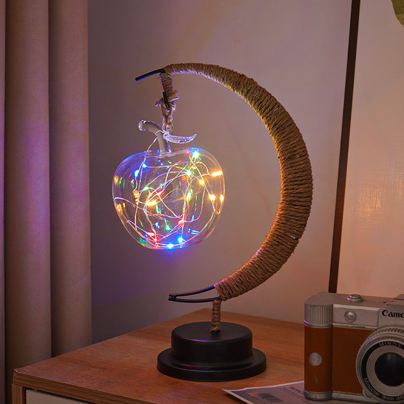 LED Star Moon Light Apple Vine Ball Creative Table Lamp Hemp Rope Iron Art USB Decorative Night Light