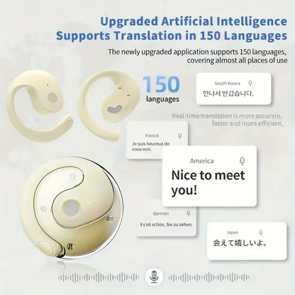 144-Language AI Translator Headphones Bluetooth 5.3 Wireless IPX7 Waterproof Real-Time Two-Way Translation for Global Business