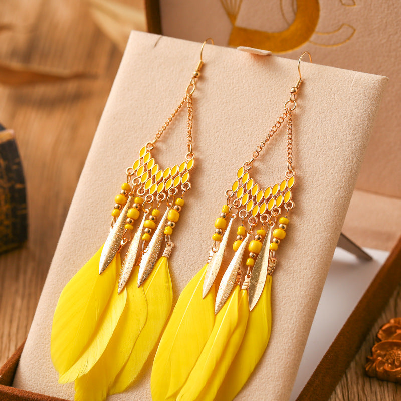 V-shaped Personality Long Feather Earrings