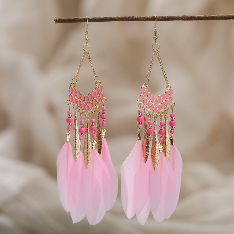 V-shaped Personality Long Feather Earrings